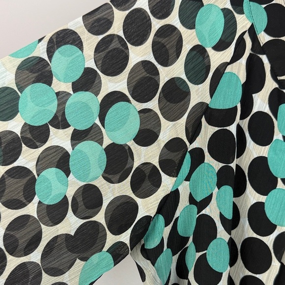 Zac & Rachel Casual Teal & Black Polka Dot Extra Large Long Sleeve Blouse - Picture 4 of 11